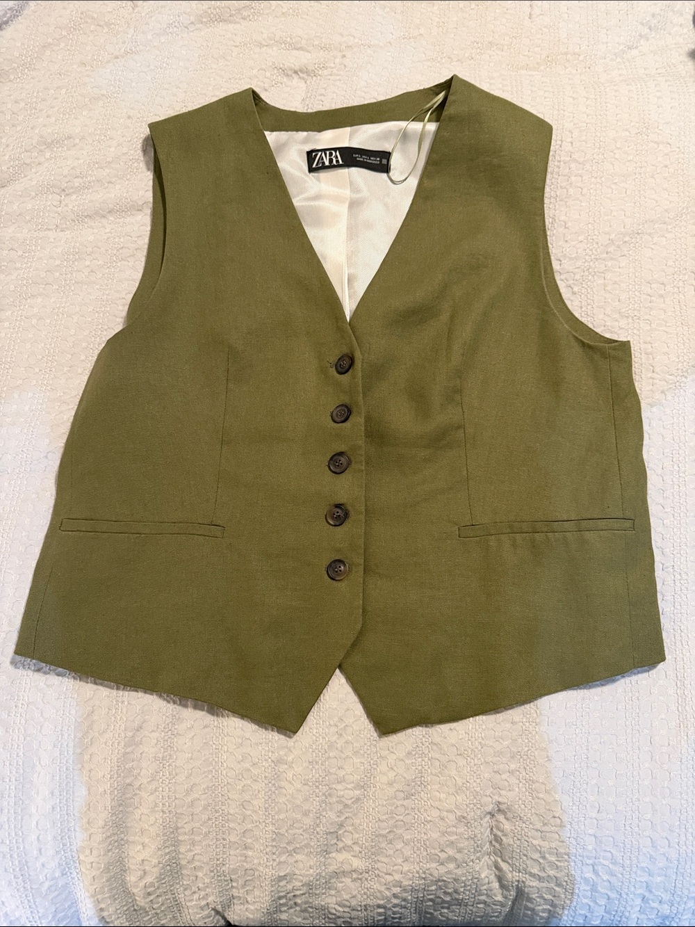 Zara Olive Green Button-Front Tailored Vest